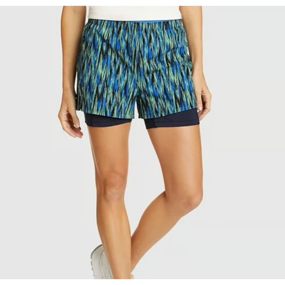 Eddie Bauer Large Cove Trail Shorts Print Blue Green